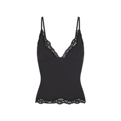 FITS EVERYBODY LACE TRIANGLE CAMI | ONYX (CAMIS, TOPS) FLAT ON A WHITE BACKGROUND | FLT