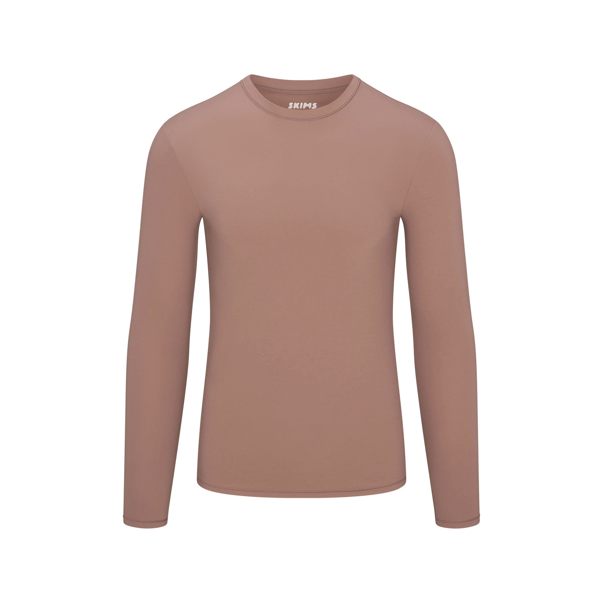 FITS EVERYBODY MENS FITTED LONG SLEEVE T-SHIRT | UMBER FLAT ON A WHITE BACKGROUND @ | FLT
