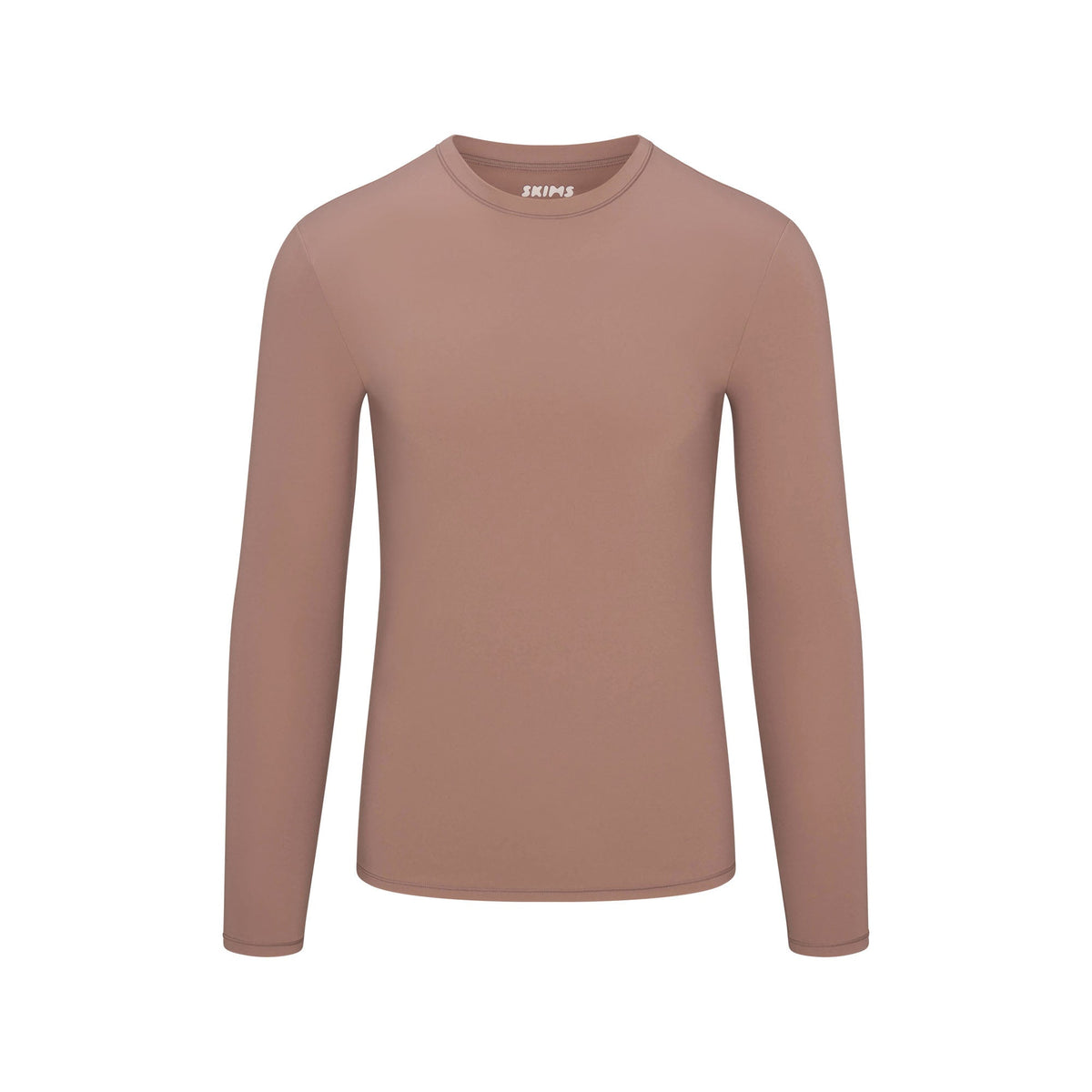FITS EVERYBODY MENS FITTED LONG SLEEVE T-SHIRT | UMBER FLAT ON A WHITE BACKGROUND @ | FLT