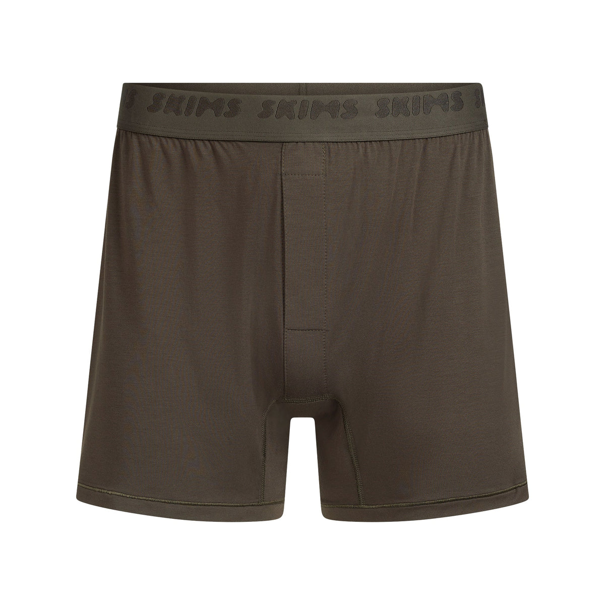 SKIMS STRETCH MENS KNIT BOXER | LODEN FLAT ON A WHITE BACKGROUND | FLT