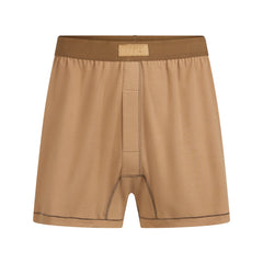 SKIMS COTTON MENS KNIT BOXER | RUSSET FLAT ON A WHITE BACKGROUND | FLT