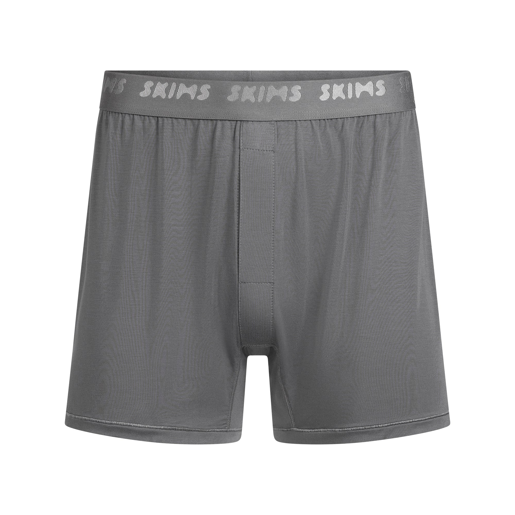 SKIMS STRETCH MENS KNIT BOXER 3-PACK | GUNMETAL MULTI FLAT ON A WHITE BACKGROUND | FLT