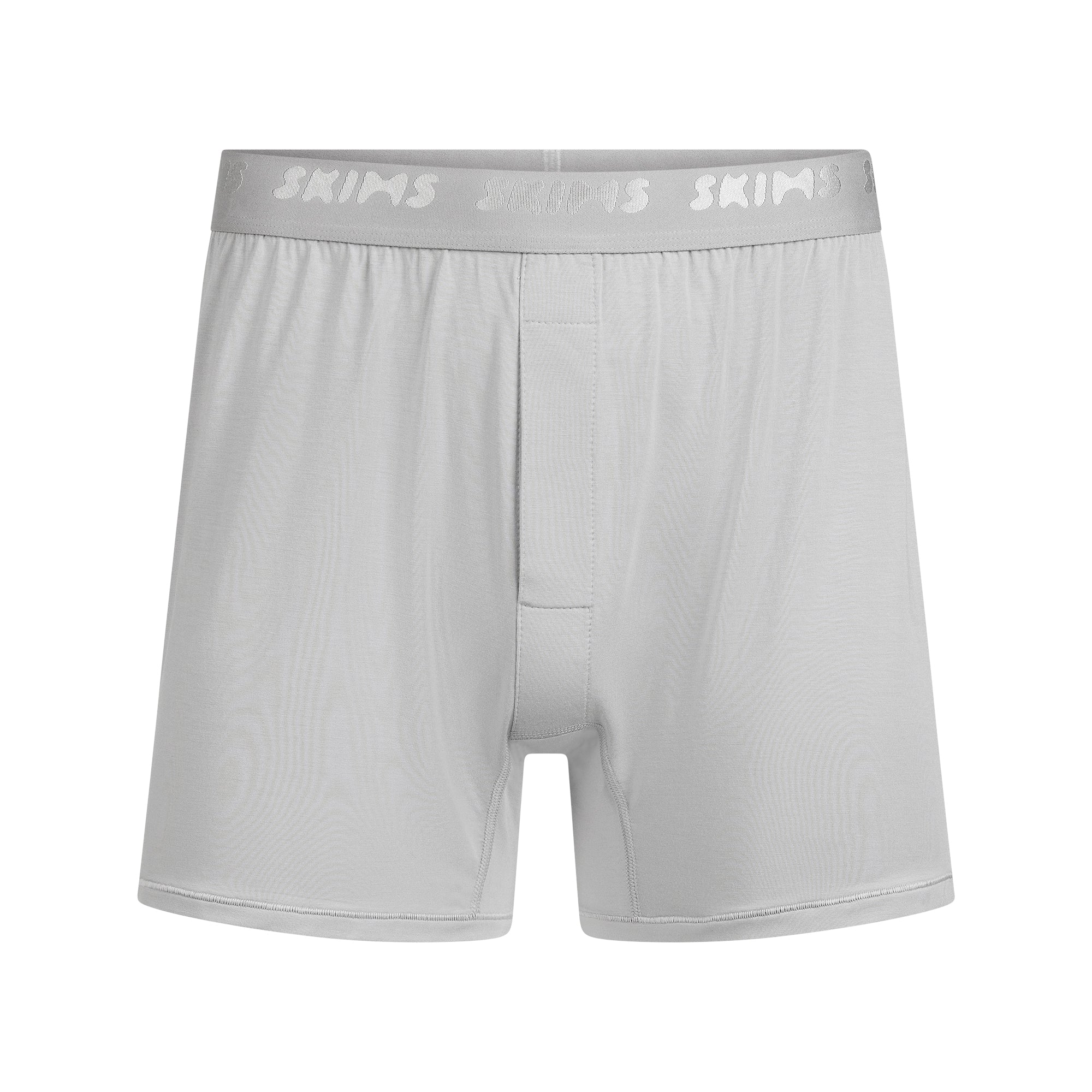 SKIMS STRETCH MENS KNIT BOXER 3-PACK | GUNMETAL MULTI FLAT ON A WHITE BACKGROUND | FLT