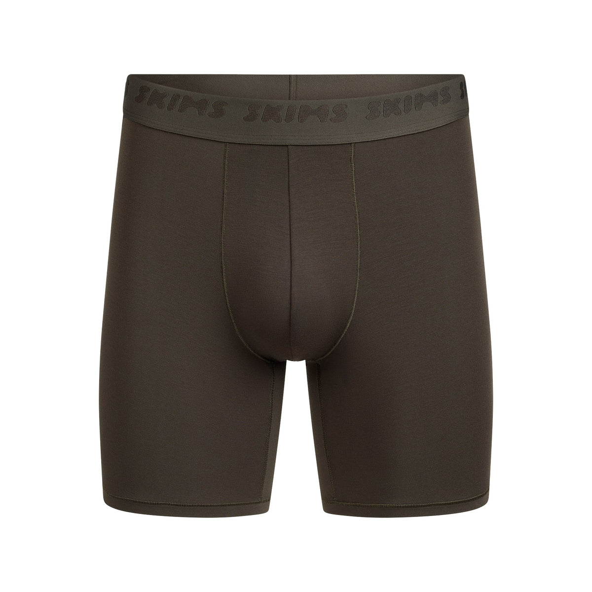 SKIMS STRETCH MENS 5" BOXER BRIEF | LODEN FLAT ON A WHITE BACKGROUND | FLT