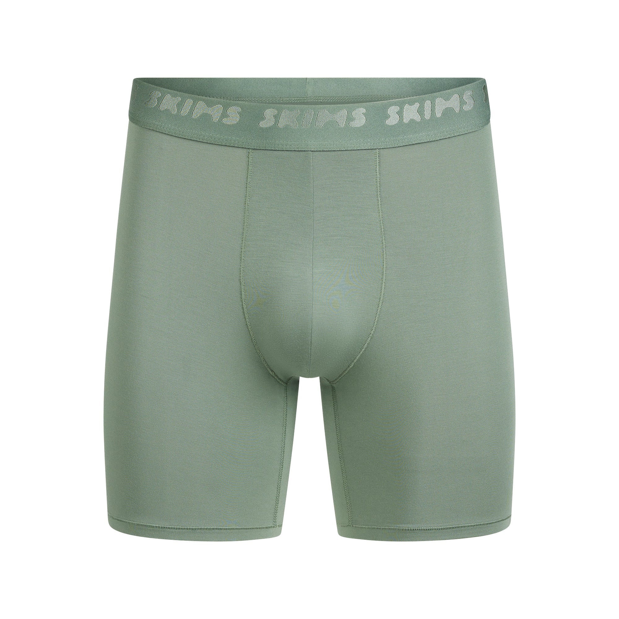 SKIMS STRETCH MENS 5" BOXER BRIEF | LAUREL FLAT ON A WHITE BACKGROUND | FLT