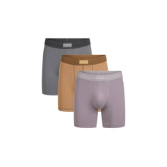 SKIMS COTTON MENS 5" BOXER BRIEF 3-PACK | RUSSET MULTI FLAT ON A WHITE BACKGROUND | FLT | FOCUS: 0.0, 1.0, 0.9