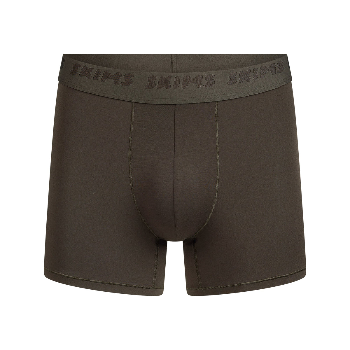 SKIMS STRETCH MENS 3" BOXER BRIEF | LODEN FLAT ON A WHITE BACKGROUND | FLT