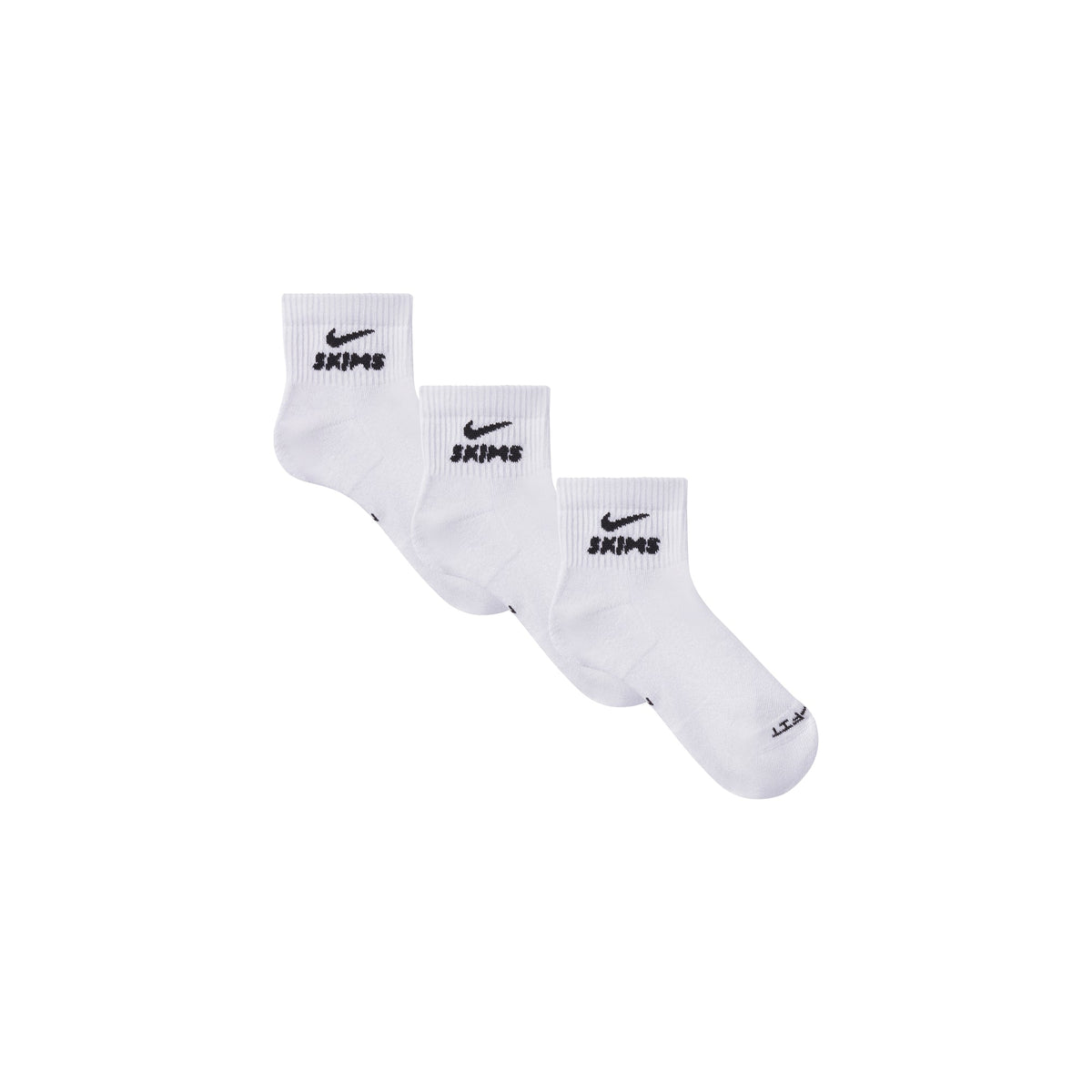 NikeSKIMS ACCESSORIES DRI-FIT QUARTER CREW SOCK 3-PACK | SNOW FLAT ON A WHITE BACKGROUND | FLT