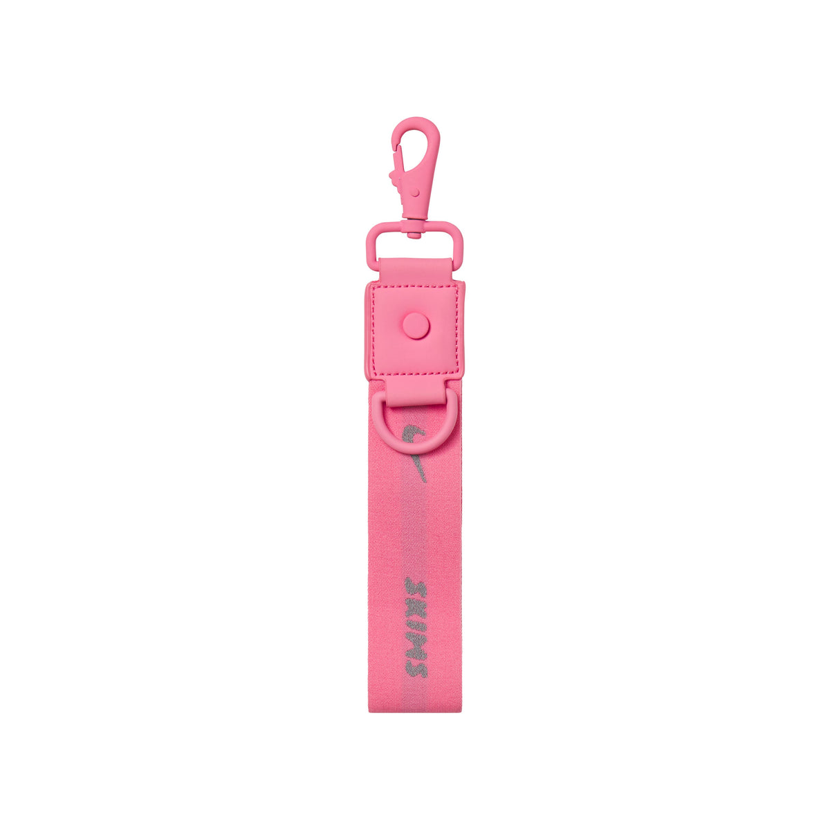 NikeSKIMS ACCESSORIES KEYCHAIN WRISTLET | LIGHT FLAMINGO LAYS FLAT ON A WHITE BACKGROUND