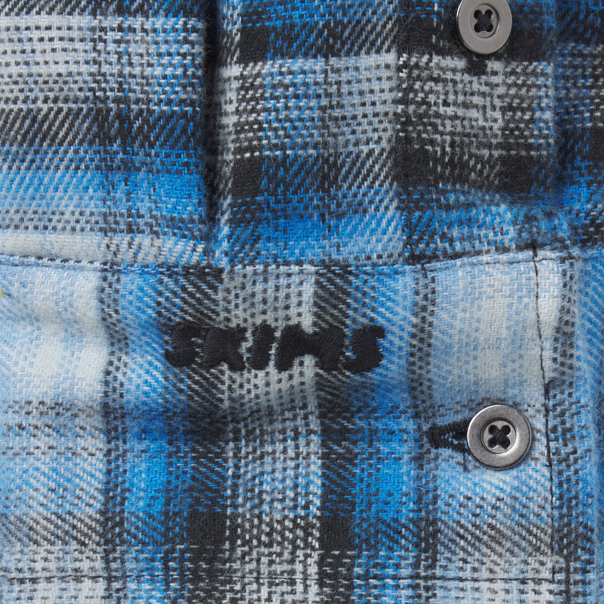 OUTDOOR FLANNEL OVERSIZED HOODED SHIRT | AZURE PLAID & LAYS FLAT ON A WHITE BACKGROUND | FLT