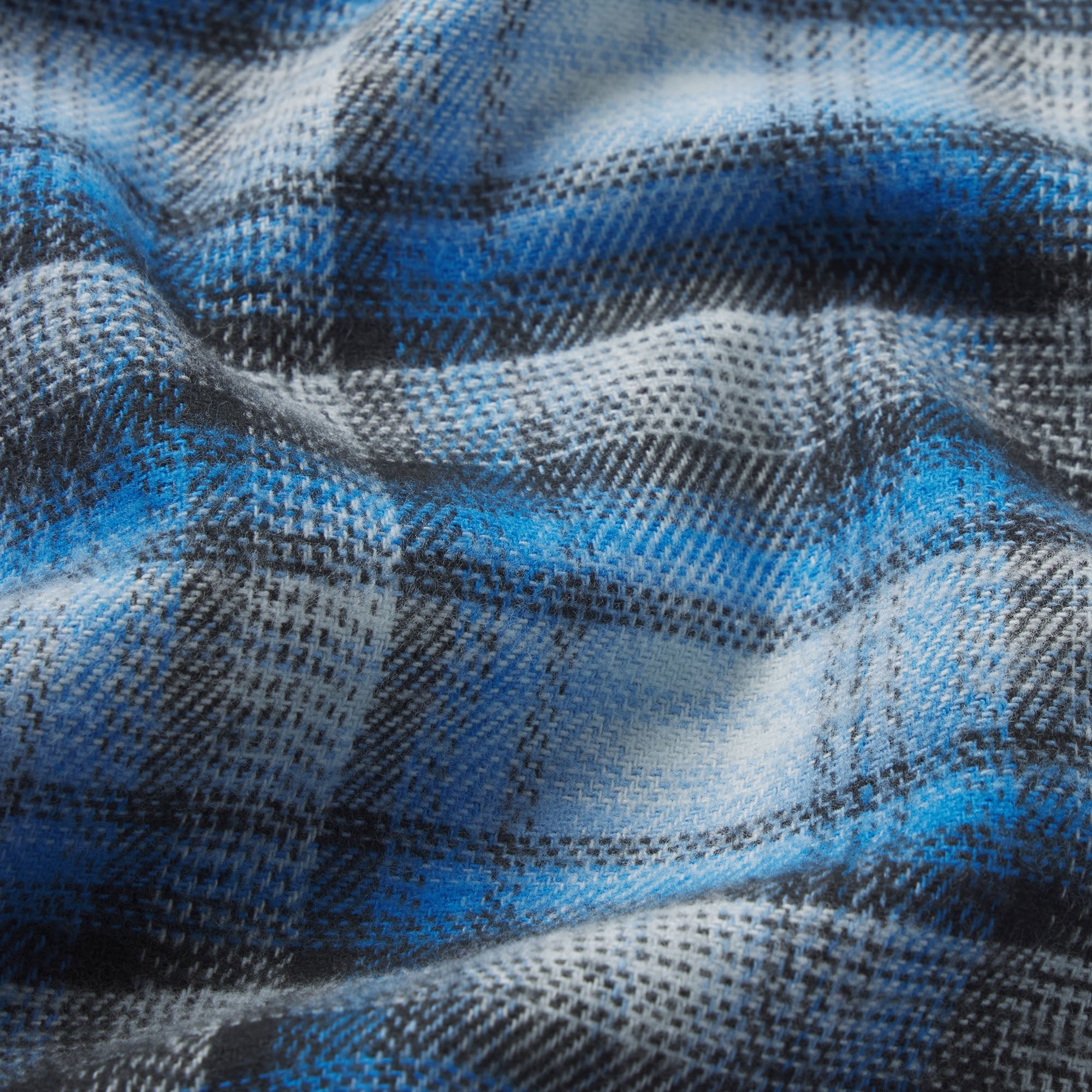 OUTDOOR FLANNEL OVERSIZED DOUBLE WAISTBAND PANT | AZURE PLAID & LAYS FLAT ON A WHITE BACKGROUND | FLT