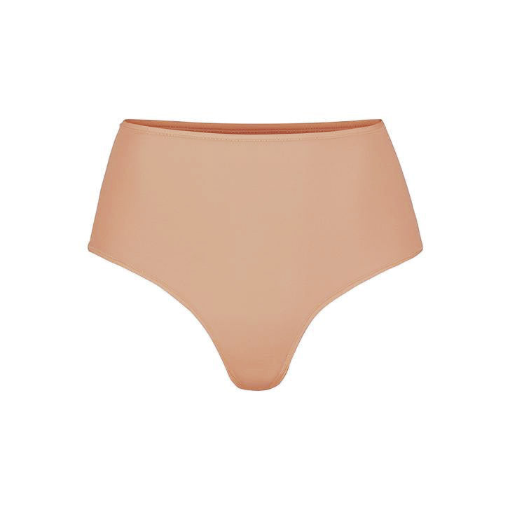 FITS EVERYBODY HIGH-WAISTED THONG | OCHRE (HIGH-WAISTED PANTIES) LAYS FLAT ON A WHITE BACKGROUND | FLT