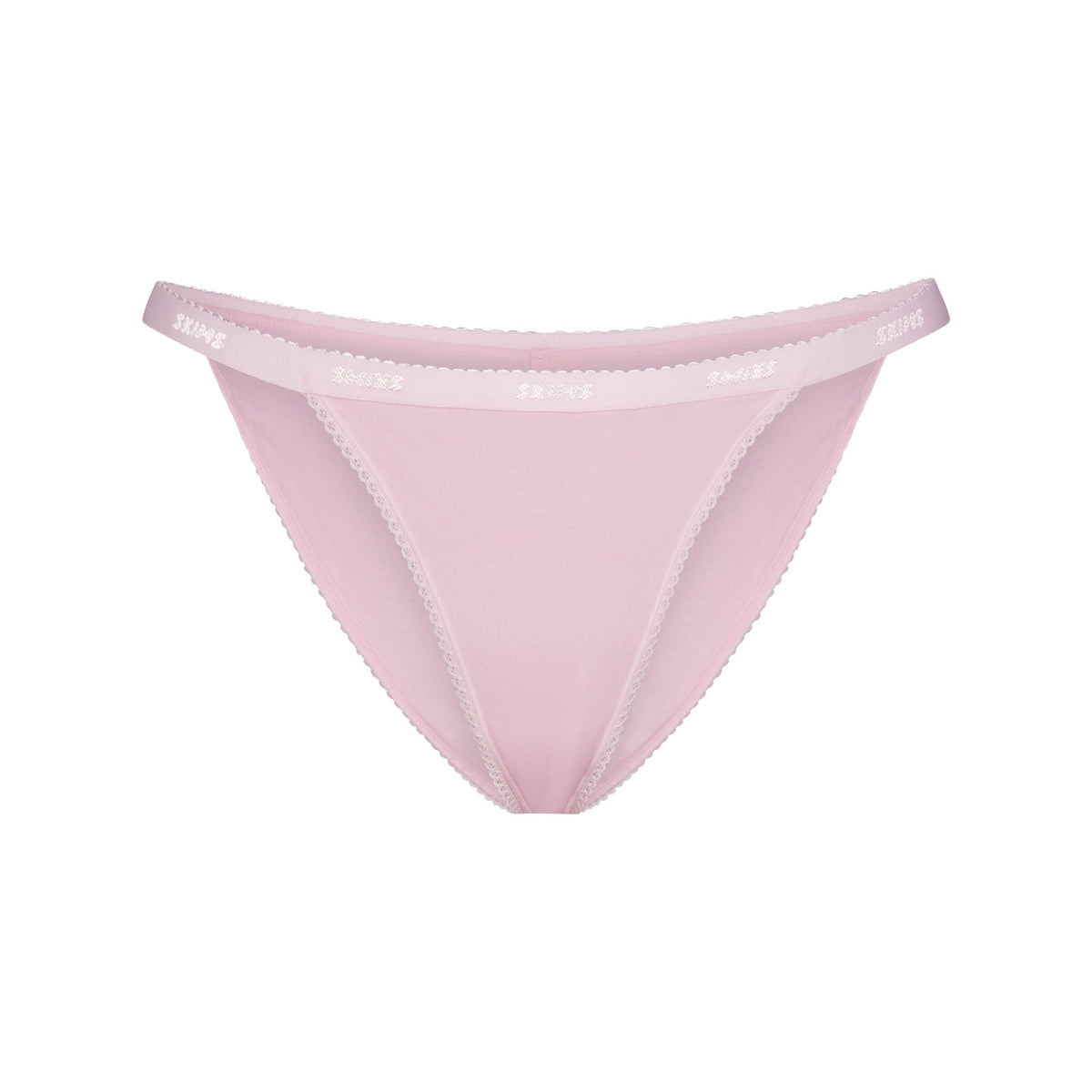 LIGHTWEIGHT COTTON LOGO PICOT STRING BIKINI | PEONY FLAT ON A WHITE BACKGROUND | FLT
