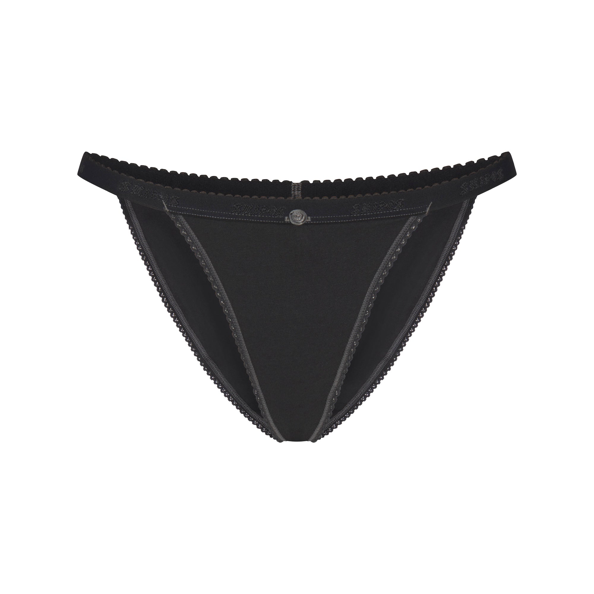 LIGHTWEIGHT COTTON LOGO PICOT STRING BIKINI | SOOT FLAT ON A WHITE BACKGROUND | FLT