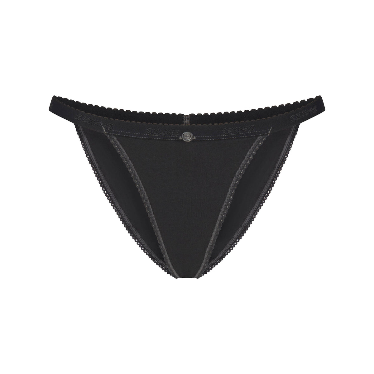 LIGHTWEIGHT COTTON LOGO PICOT STRING BIKINI | SOOT FLAT ON A WHITE BACKGROUND | FLT