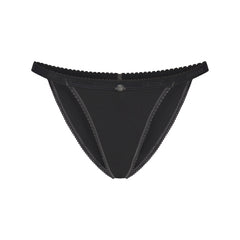 LIGHTWEIGHT COTTON LOGO PICOT STRING BIKINI | SOOT FLAT ON A WHITE BACKGROUND | FLT