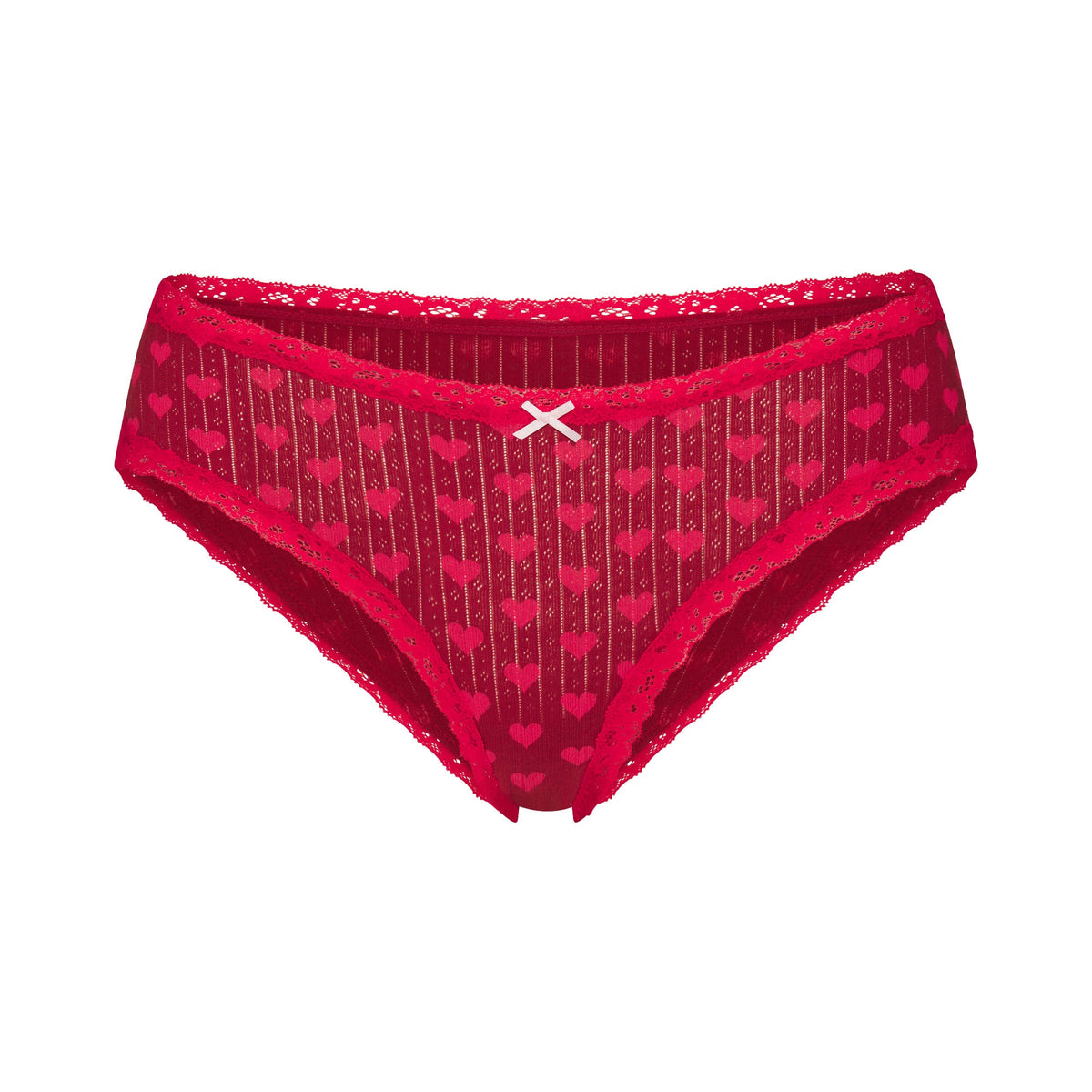 LIGHTWEIGHT COTTON POINTELLE LACE BRIEF | BRICK HEART HALFDROP FLAT ON A WHITE BACKGROUND | FLT