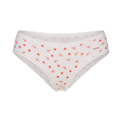 LIGHTWEIGHT COTTON POINTELLE LACE BRIEF | SNOW ARROWED HEARTS FLAT ON A WHITE BACKGROUND | FLT