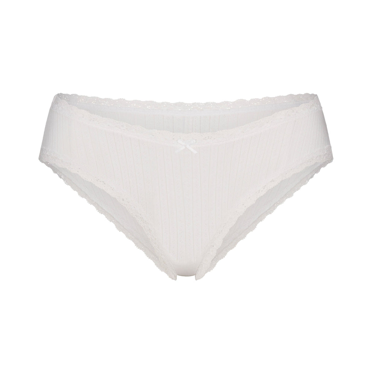 LIGHTWEIGHT COTTON POINTELLE LACE BRIEF | SNOW FLAT ON A WHITE BACKGROUND | FLT