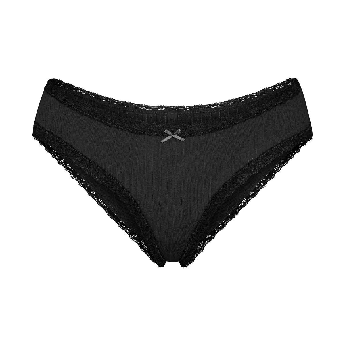 LIGHTWEIGHT COTTON POINTELLE LACE BRIEF | SOOT TONAL FLAT ON A WHITE BACKGROUND | FLT