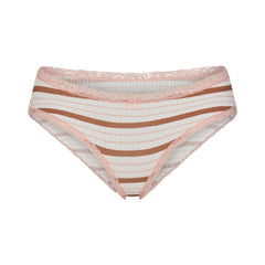 LIGHTWEIGHT COTTON POINTELLE LACE BRIEF | VILLA EGRET RUNWAY STRIPE & LAYS FLAT ON A WHITE BACKGROUND | FLT