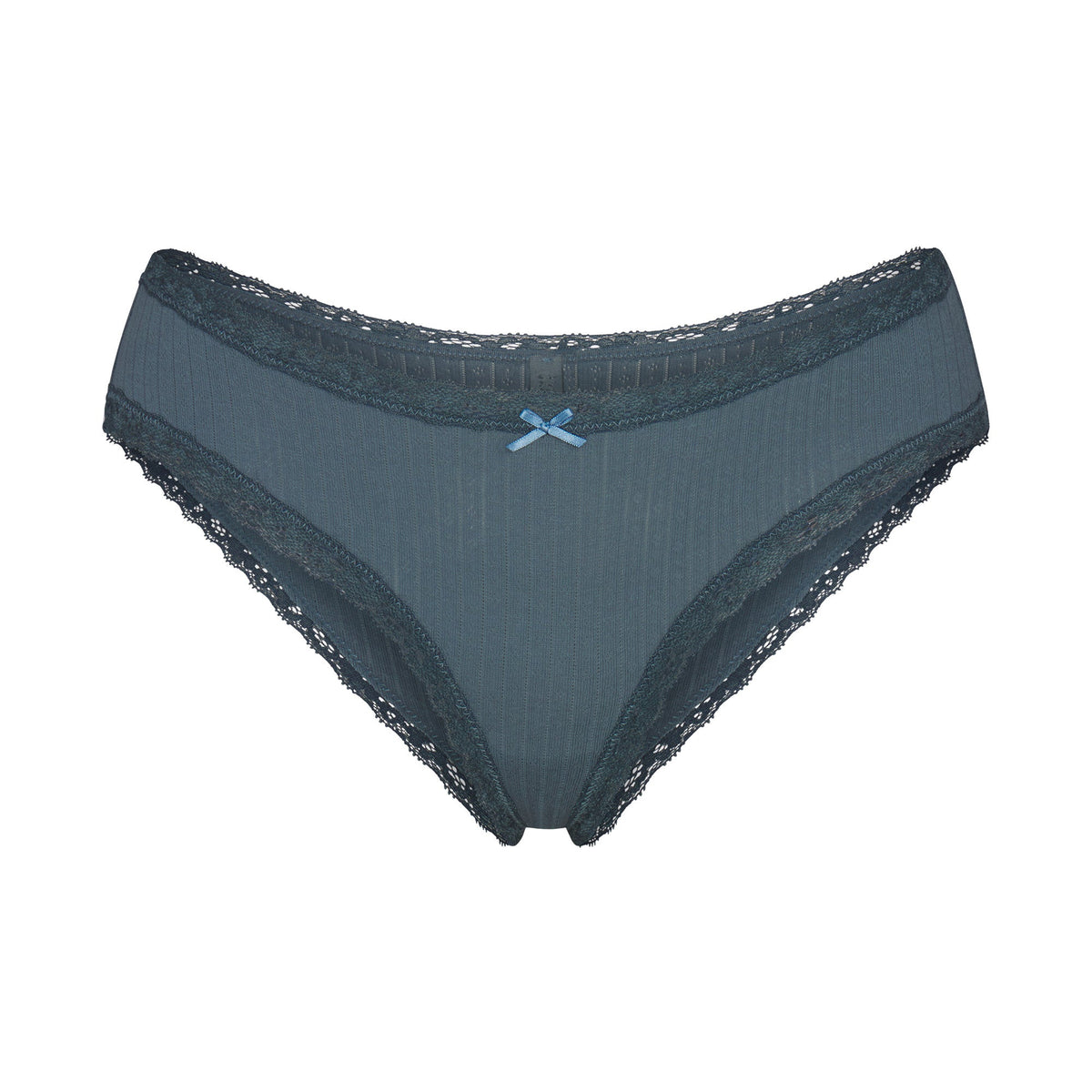 LIGHTWEIGHT COTTON POINTELLE LACE BRIEF | ZIRCON TONAL FLAT ON A WHITE BACKGROUND | FLT