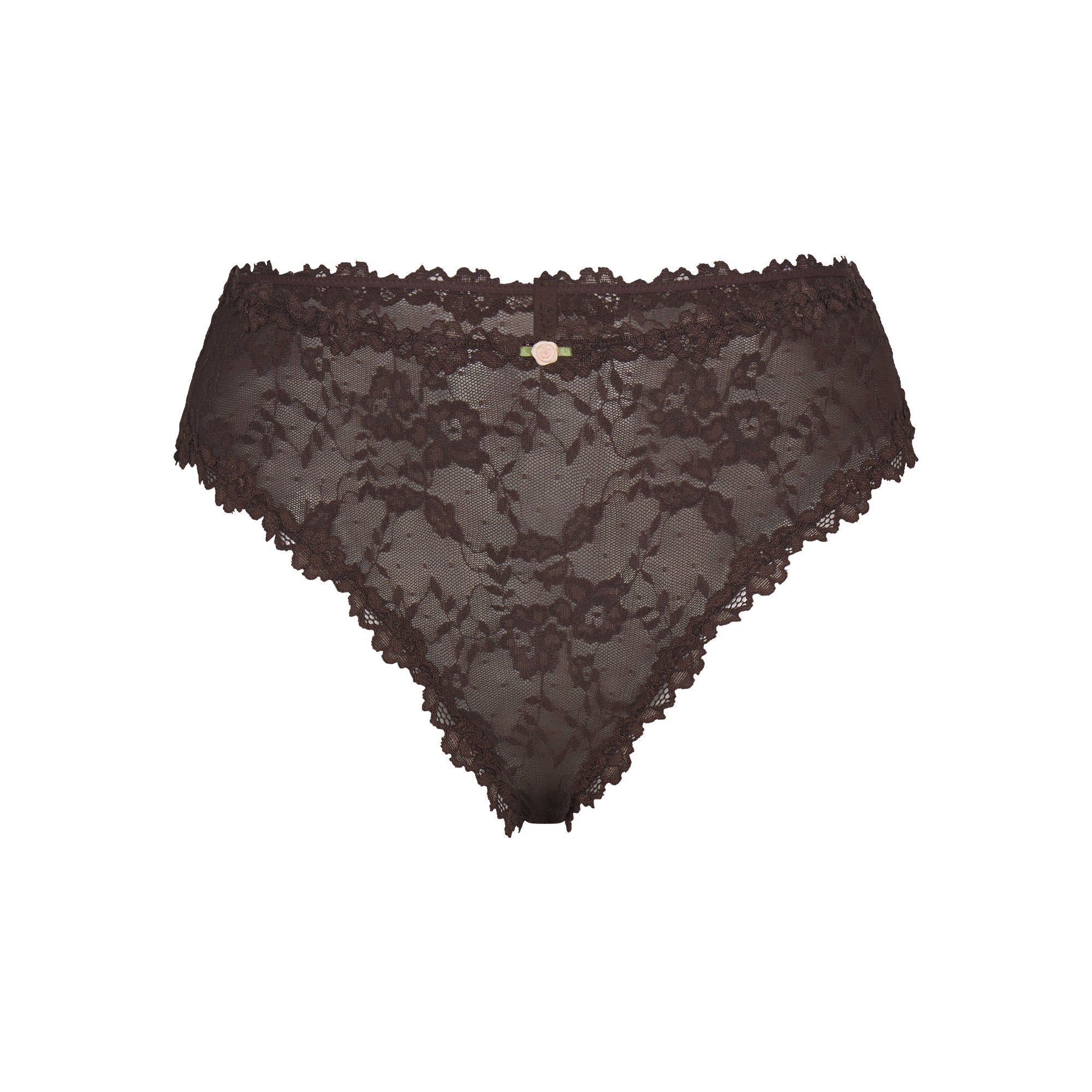 STRETCH LACE BRIEF | ESPRESSO FLAT ON A WHITE BACKGROUND | FLT