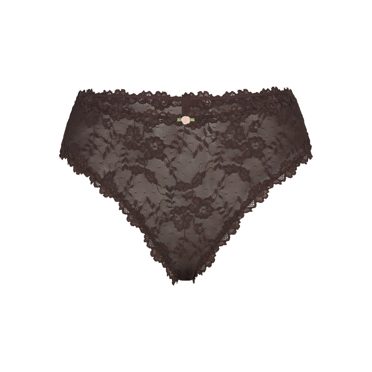 STRETCH LACE BRIEF | ESPRESSO FLAT ON A WHITE BACKGROUND | FLT