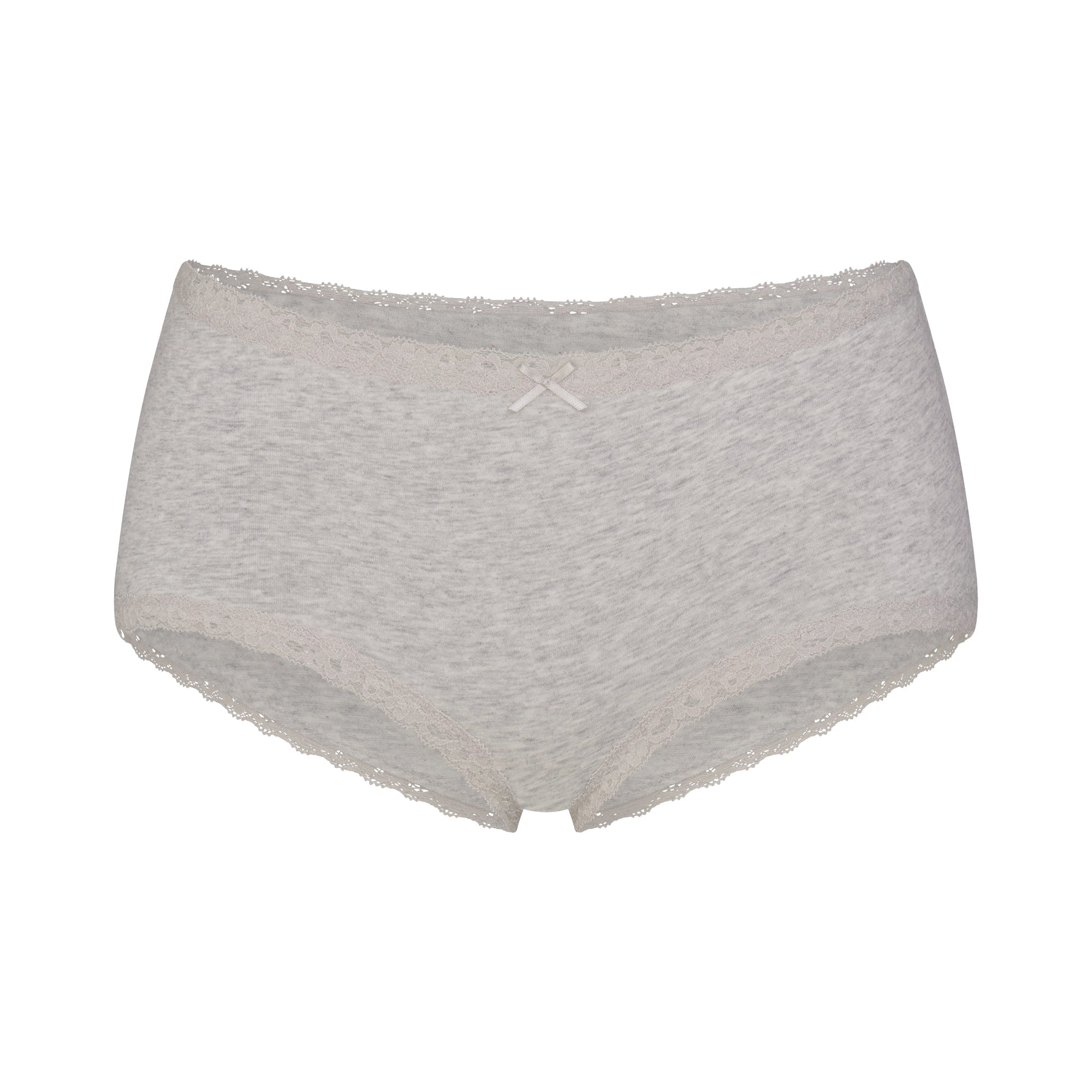 LIGHTWEIGHT COTTON LACE BOY SHORT | LIGHT HEATHER GREY FLAT ON A WHITE BACKGROUND | FLT
