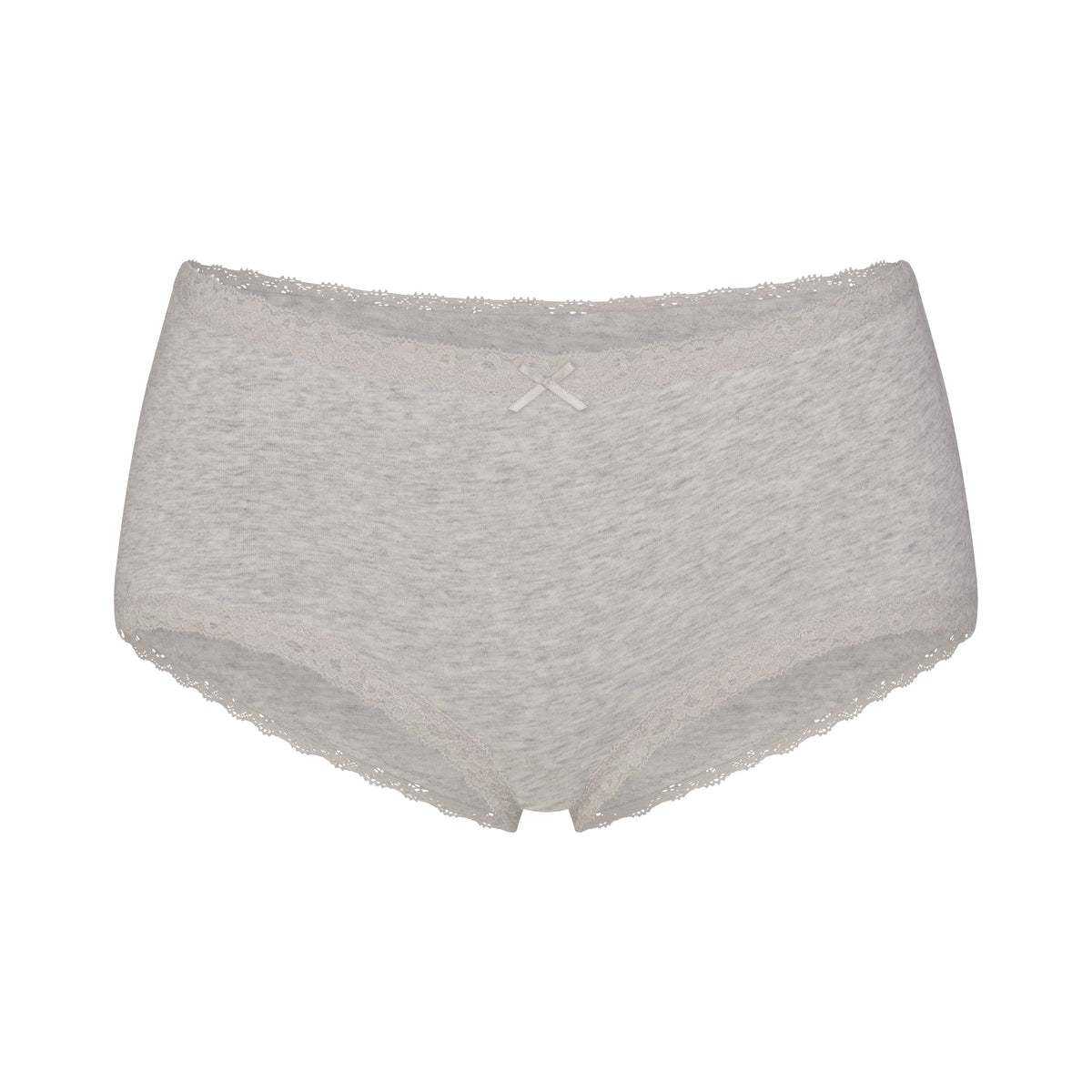 LIGHTWEIGHT COTTON LACE BOY SHORT | LIGHT HEATHER GREY FLAT ON A WHITE BACKGROUND | FLT