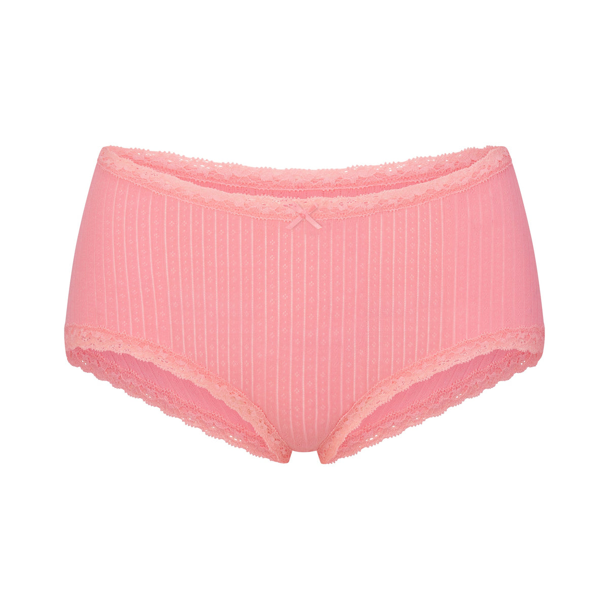 LIGHTWEIGHT COTTON POINTELLE LACE BOY SHORT | MELON TONAL FLAT ON A WHITE BACKGROUND | FLT