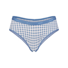 LIGHTWEIGHT COTTON LOGO PICOT HIPSTER | ARCTIC GINGHAM FLAT ON A WHITE BACKGROUND | FLT
