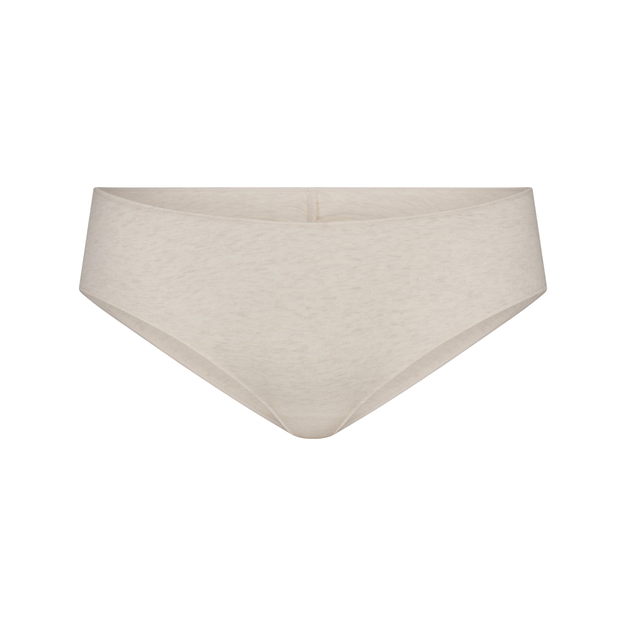 LIGHTWEIGHT COTTON RUCHED BACK HIPSTER | OATMEAL HEATHER FLAT ON A WHITE BACKGROUND | FLT
