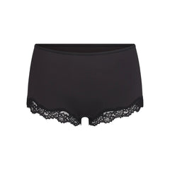 FITS EVERYBODY LACE BOY SHORT | ONYX (BOY SHORTS, PANTIES) LAYS FLAT ON A WHITE BACKGROUND | FLT