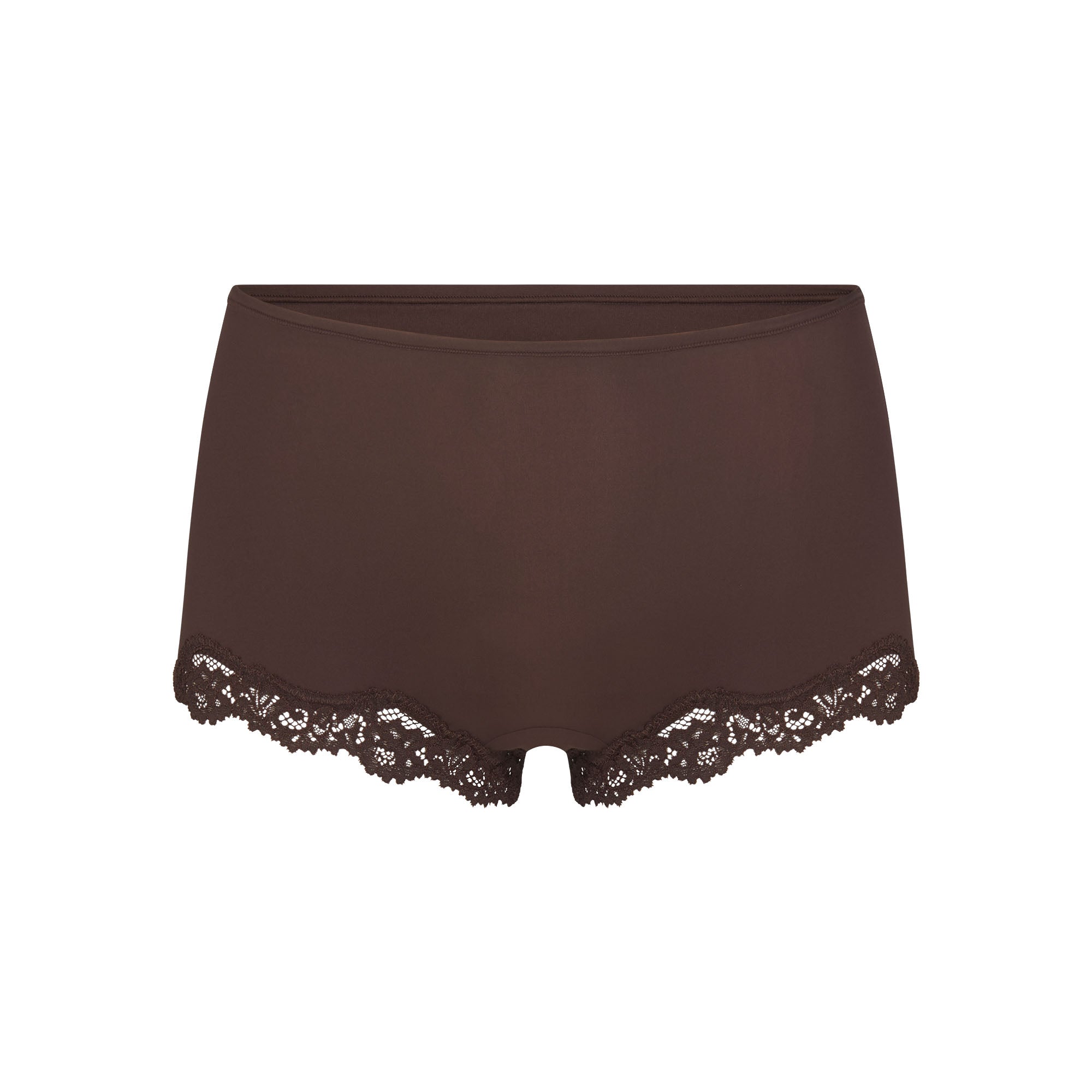 FITS EVERYBODY LACE BOY SHORT | ESPRESSO FLAT ON A WHITE BACKGROUND | FLT