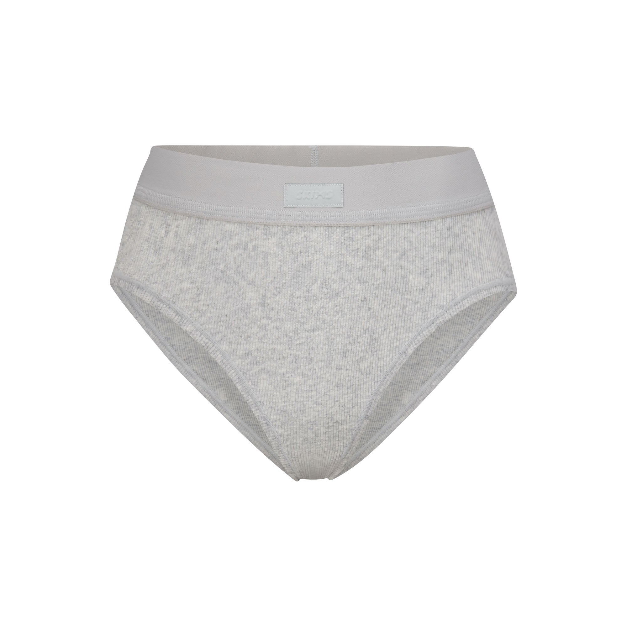 COTTON RIB BRIEF | LIGHT HEATHER GREY (BRIEFS, PANTIES) LAYS FLAT ON A WHITE BACKGROUND | FLT