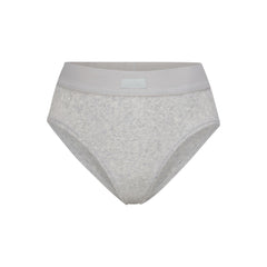 COTTON RIB BRIEF | LIGHT HEATHER GREY (BRIEFS, PANTIES) LAYS FLAT ON A WHITE BACKGROUND | FLT
