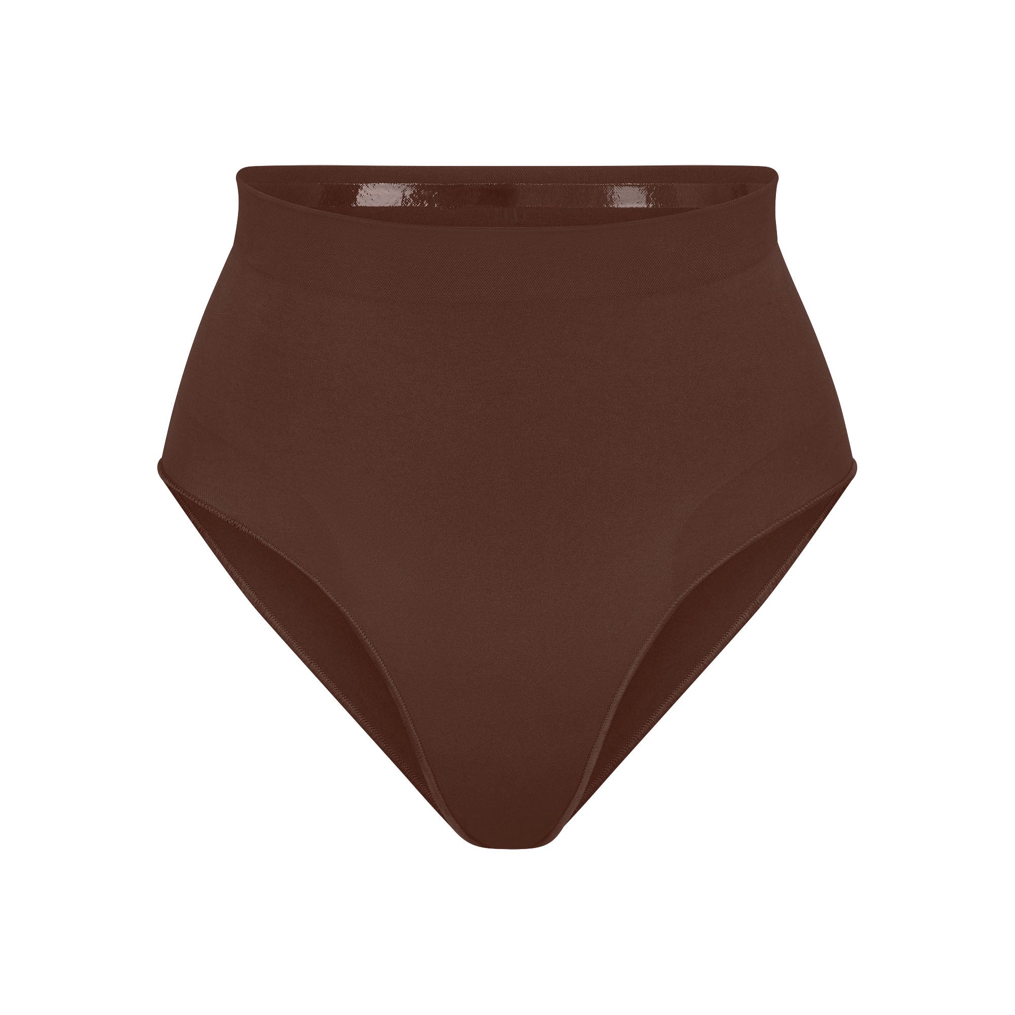 SEAMLESS SCULPT MID WAIST BRIEF | COCOA (SHAPEWEAR BRIEFS, SHAPEWEAR) LAYS FLAT ON A WHITE BACKGROUND | FLT