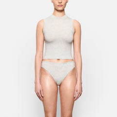 COTTON JERSEY CHEEKY TANGA WORN BY A MODEL IN FRONT VIEW