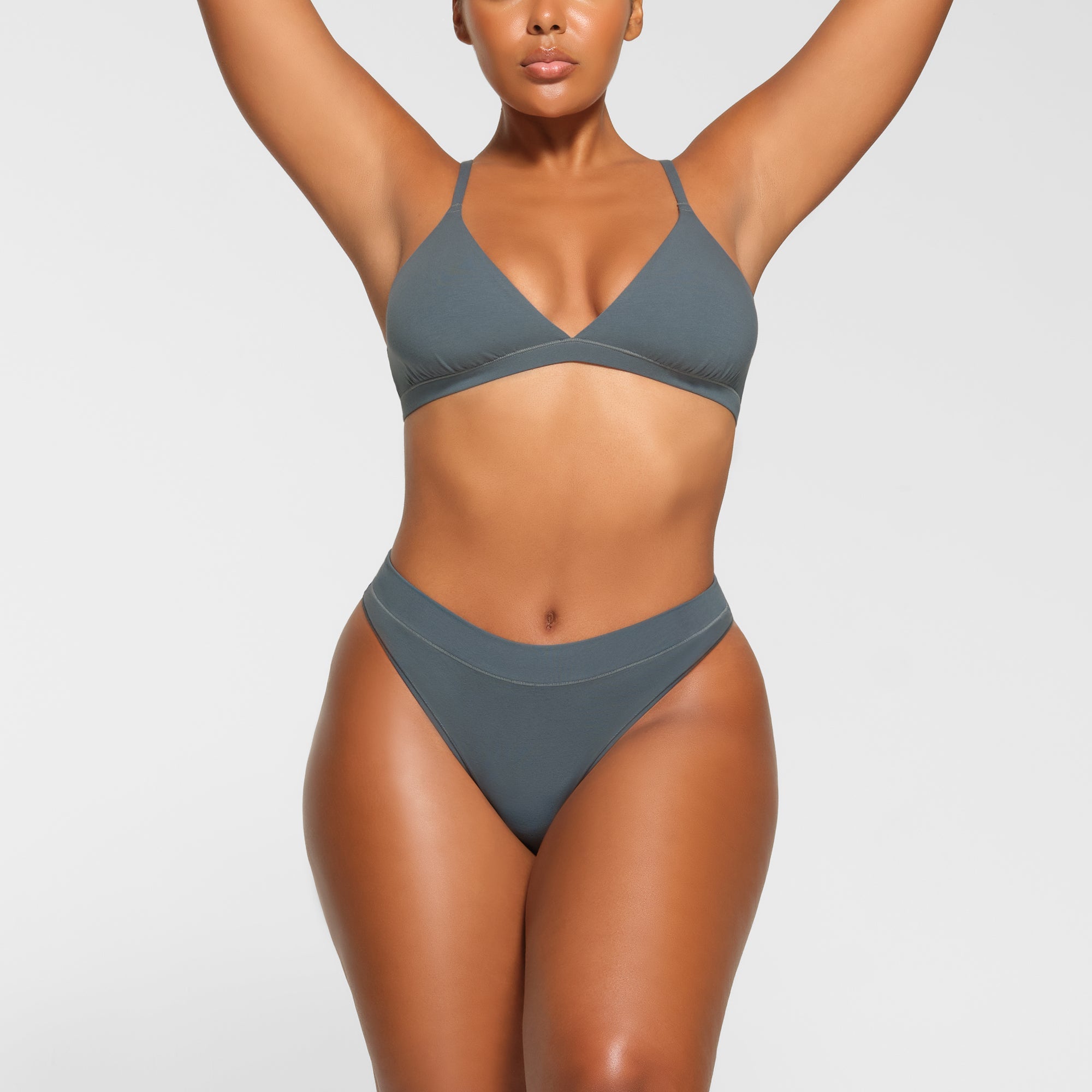 COTTON JERSEY CHEEKY TANGA WORN BY A MODEL IN FRONT VIEW