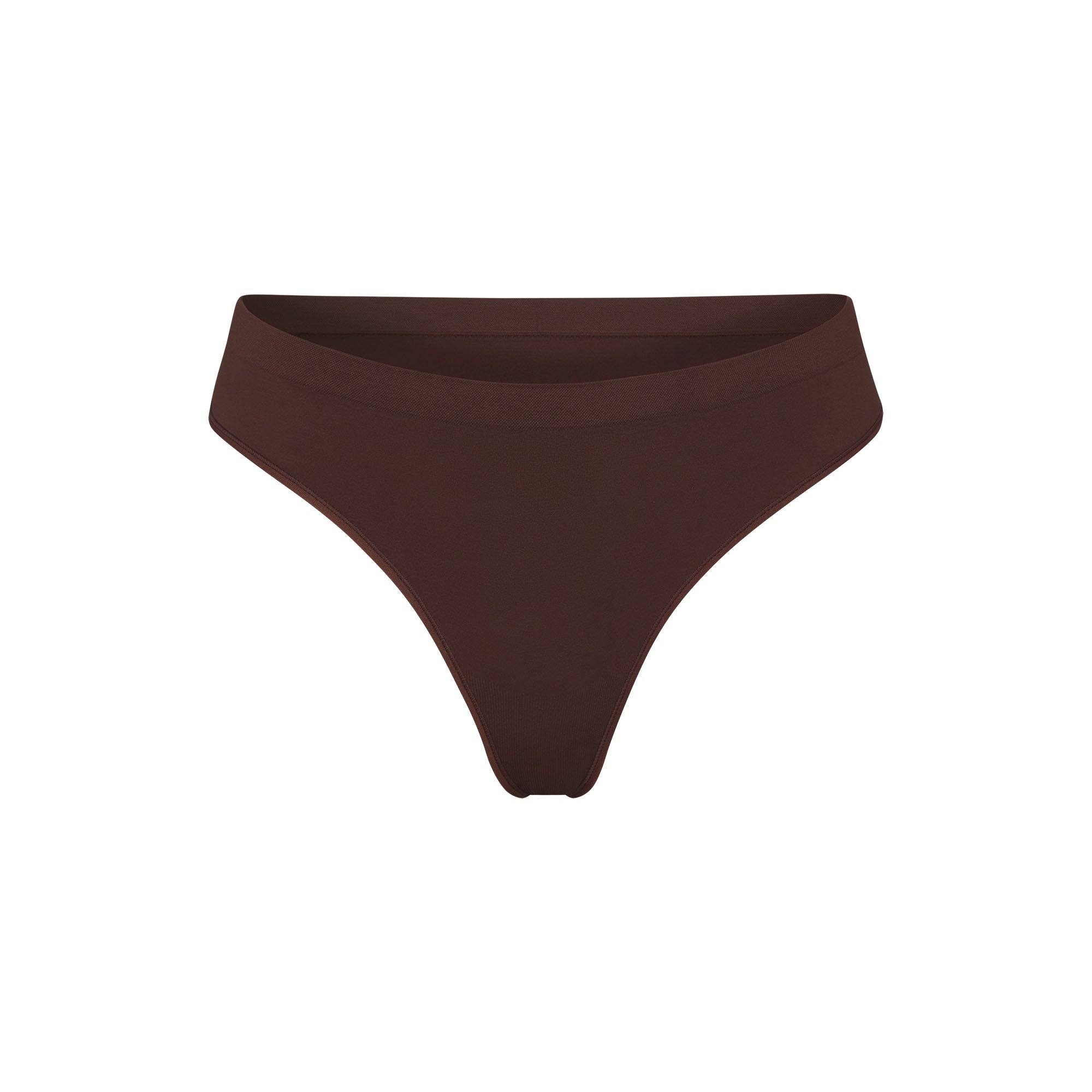 SOFT SMOOTHING SEAMLESS THONG | COCOA (THONGS, PANTIES) LAYS FLAT ON A WHITE BACKGROUND | FLT