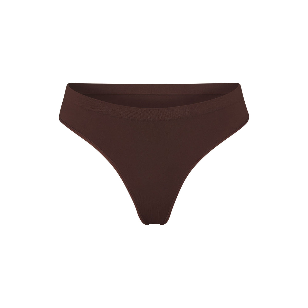 SOFT SMOOTHING SEAMLESS THONG | COCOA (THONGS, PANTIES) LAYS FLAT ON A WHITE BACKGROUND | FLT