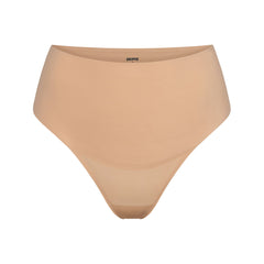 SMOOTHING INTIMATES HIGH-WAISTED THONG | CLAY (THONGS, PANTIES) LAYS FLAT ON A WHITE BACKGROUND | FLT