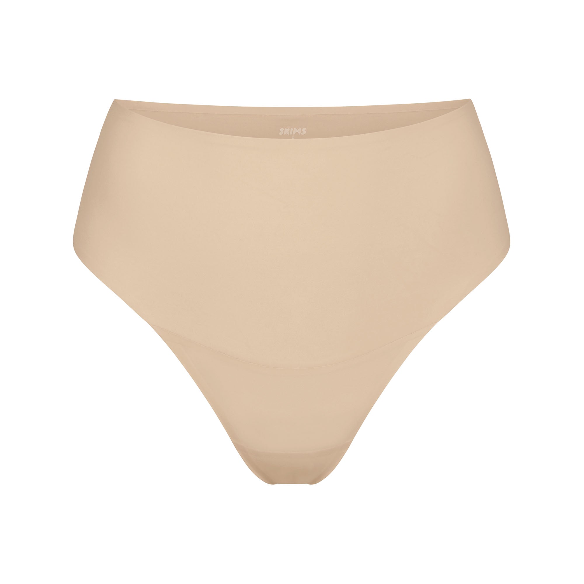 SMOOTHING INTIMATES HIGH-WAISTED THONG | SAND (THONGS, PANTIES) LAYS FLAT ON A WHITE BACKGROUND | FLT