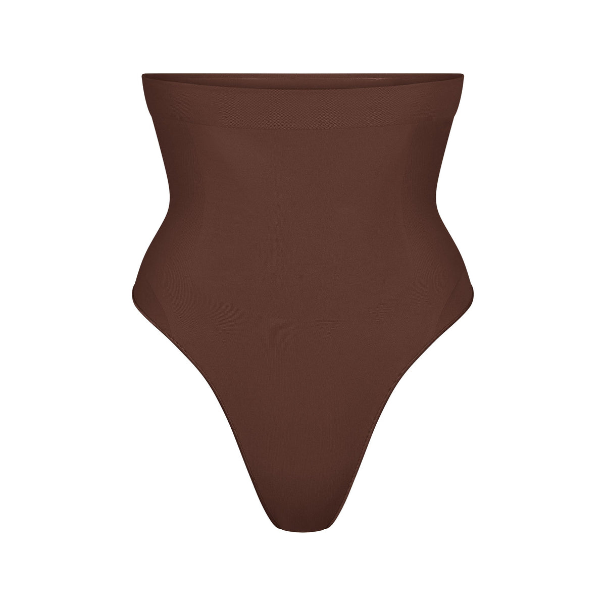 SEAMLESS SCULPT HIGH-WAISTED THONG | COCOA (SHAPEWEAR THONGS, SHAPEWEAR) LAYS FLAT ON A WHITE BACKGROUND | FLT