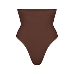 SEAMLESS SCULPT HIGH-WAISTED THONG | COCOA (SHAPEWEAR THONGS, SHAPEWEAR) LAYS FLAT ON A WHITE BACKGROUND | FLT