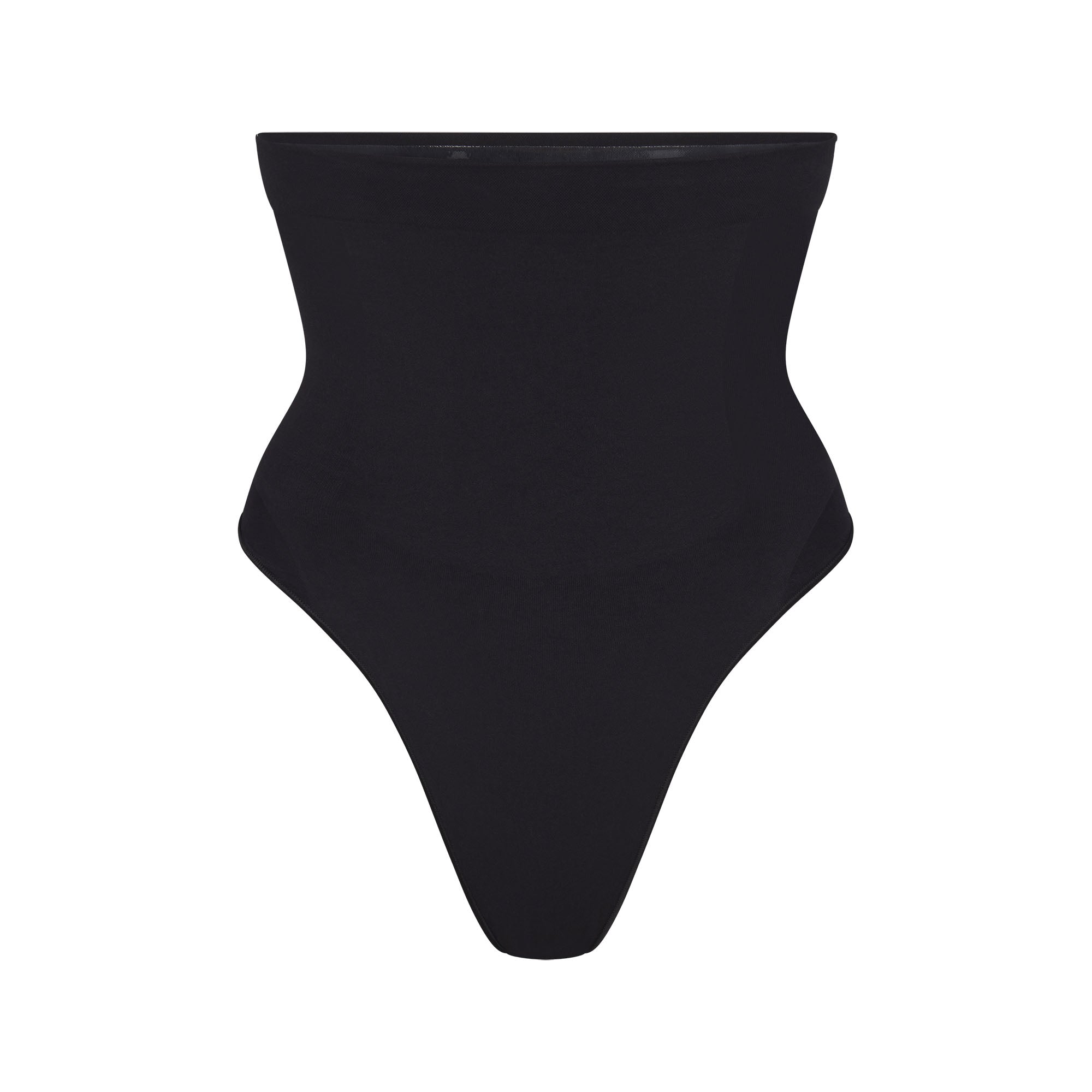 SEAMLESS SCULPT HIGH-WAISTED THONG | ONYX (SHAPEWEAR THONGS, PANTIES) LAYS FLAT ON A WHITE BACKGROUND | FLT