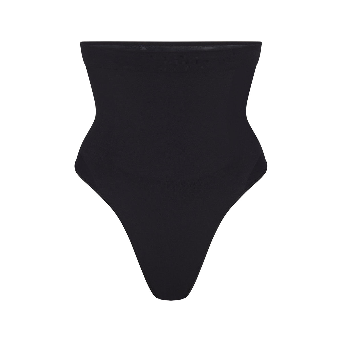 SEAMLESS SCULPT HIGH-WAISTED THONG | ONYX (SHAPEWEAR THONGS, PANTIES) LAYS FLAT ON A WHITE BACKGROUND | FLT