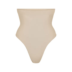 SEAMLESS SCULPT HIGH-WAISTED THONG | SAND (SHAPEWEAR THONGS, PANTIES) LAYS FLAT ON A WHITE BACKGROUND | FLT