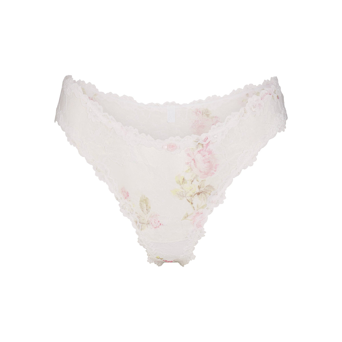 STRETCH LACE DIPPED THONG | SNOW VINTAGE FLORAL PRINT FLAT ON A WHITE BACKGROUND | FLT @ | FOCUS: 0.0, 1.0, 0.9